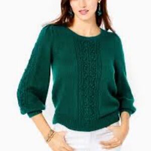 Lilly Pulitzer CLEMMIE Sweater Hosta Green Puff Sleeve Crewneck Sz XL